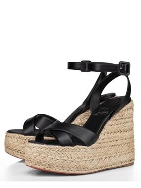 Christian Louboutin LIKE NEW Mariza 130 black leather wedges RETAIL 945